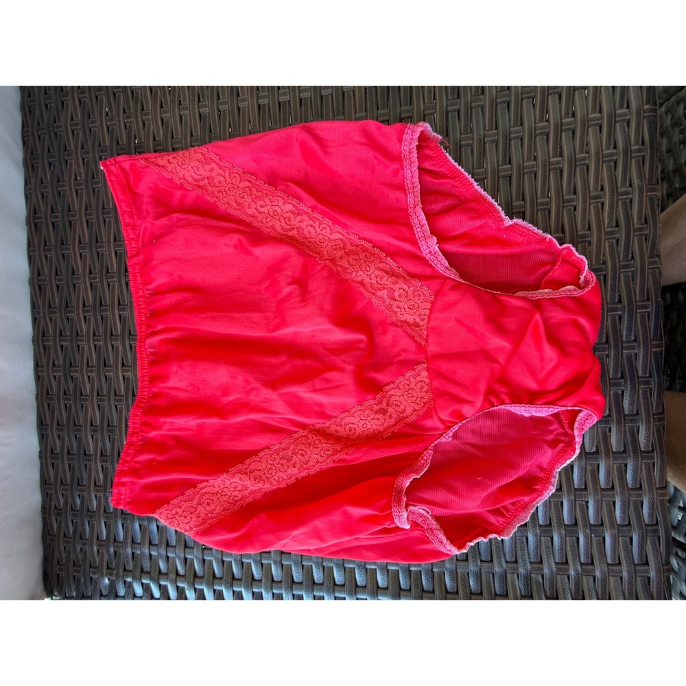 Vintage Lorraine Red Nylon Lace Trim High Waisted Briefs Panties Size 6 USA Made
